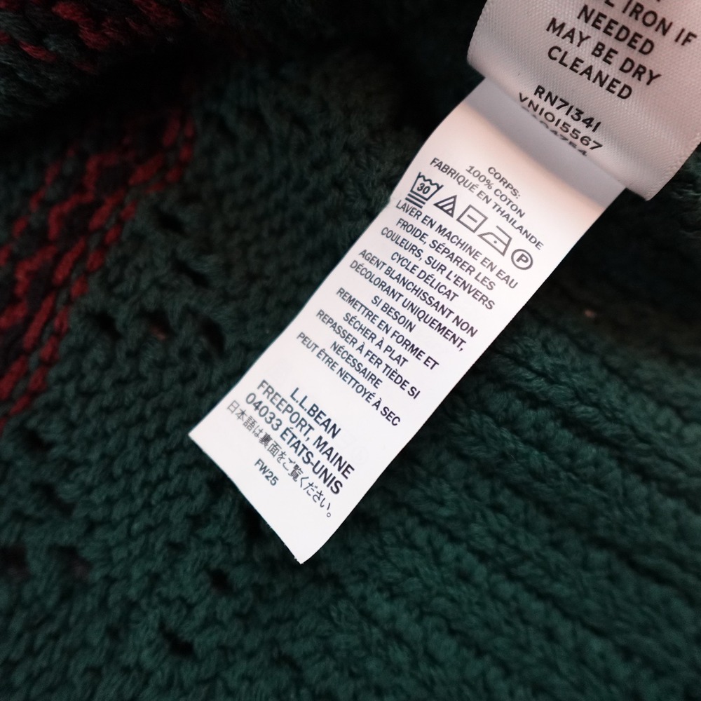 LL Bean Cardigan Sweater Womens Medium Green Fisherman Fair Isle Cable Knit - Picture 5 of 9